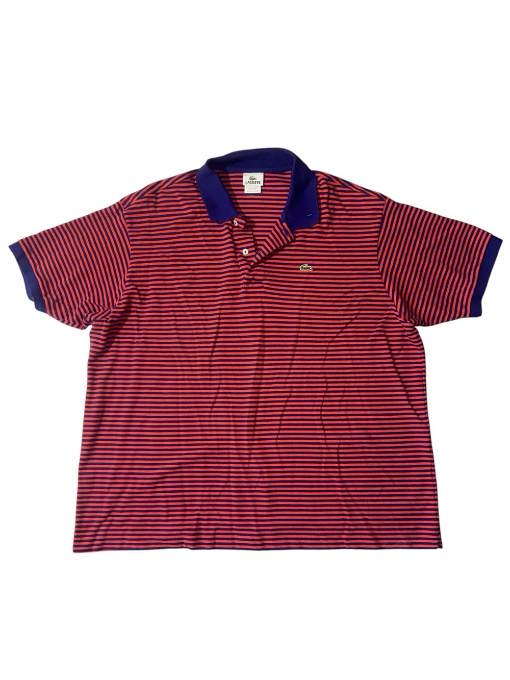 Lacoste mens 8 XXXL 3XL orange blue stripe classic fit pique polo shirt EUC